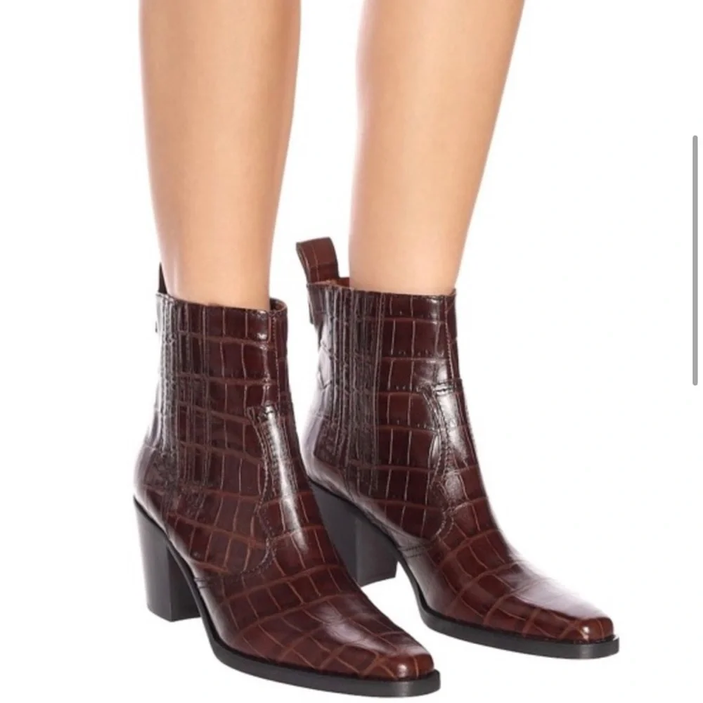 Ganni Croc-effect leather ankle boots - Picture 3 of 6